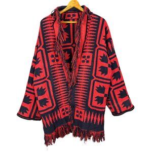 Vintage Blanket Jacket Fringe Southwestern Quilted Shacket, Cabincore